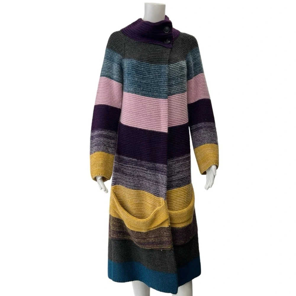 Theory Colorful Striped Cardigan sz L - Picture 4 of 9
